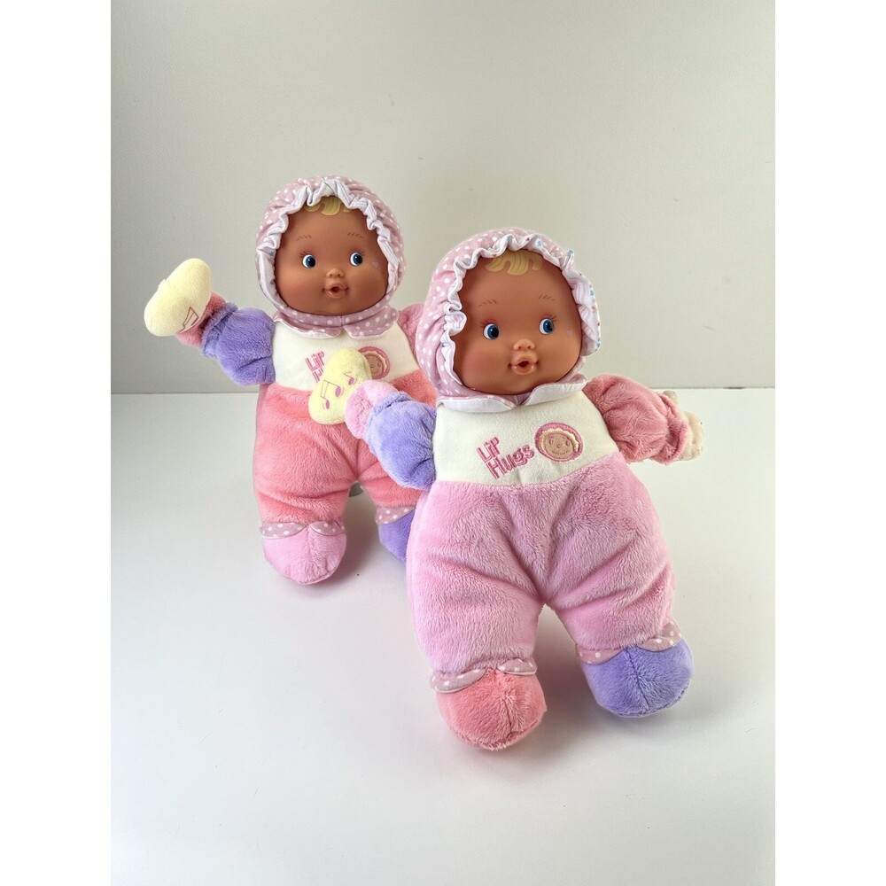 Lot Of 2 Berenguer Babies 11” Soft ‘Lil Hugs Plush Stuffed Baby Doll Rattle Toy